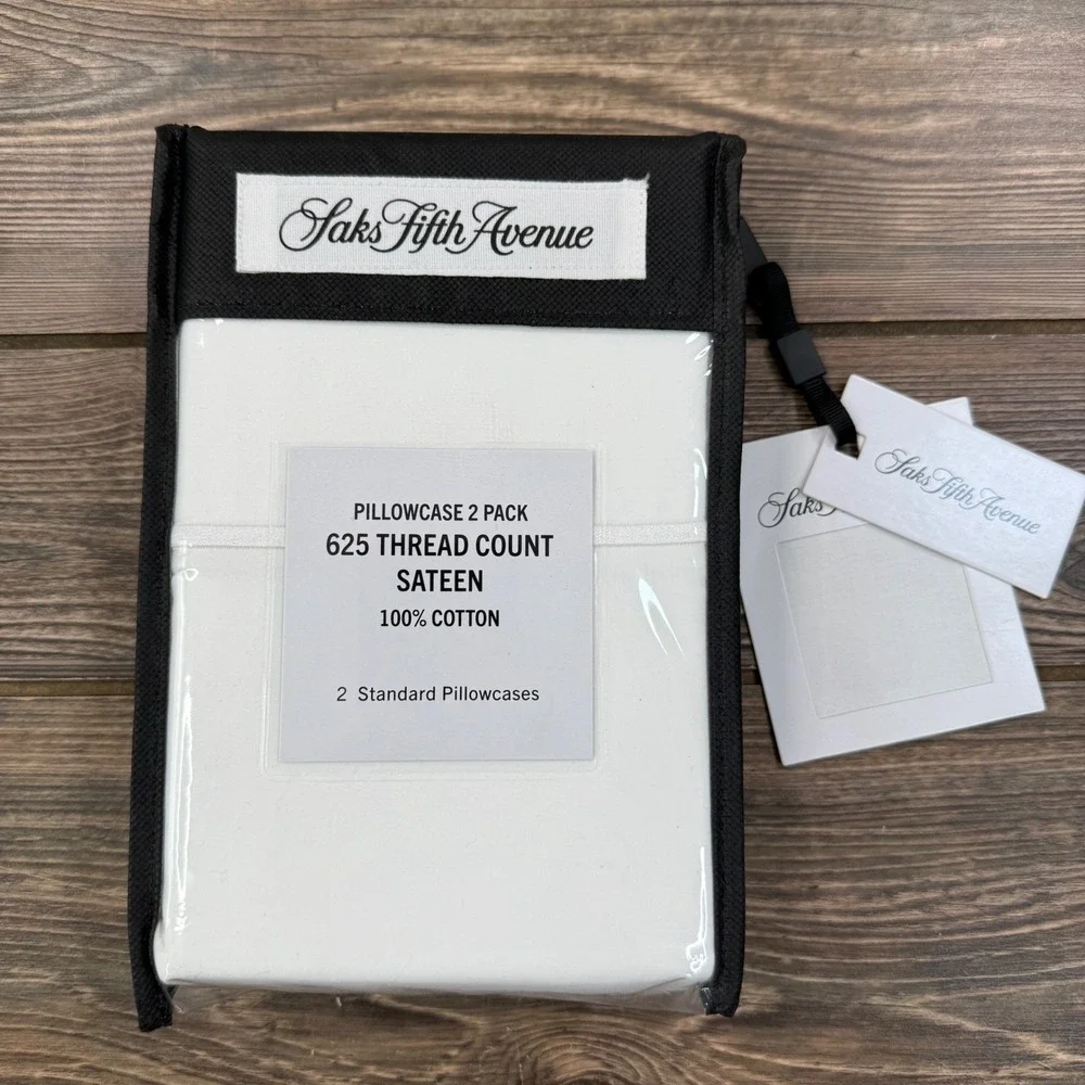 Saks Fifth Avenue Standard Set 2 Pillowcases White 625TC Cotton Sateen NEW